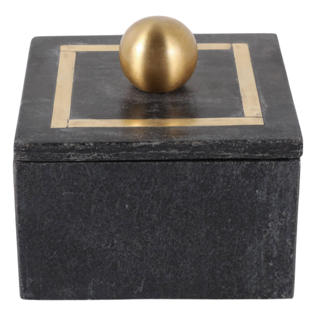 Marble Modern Square Storage Box with Knob - Black, 5 in.