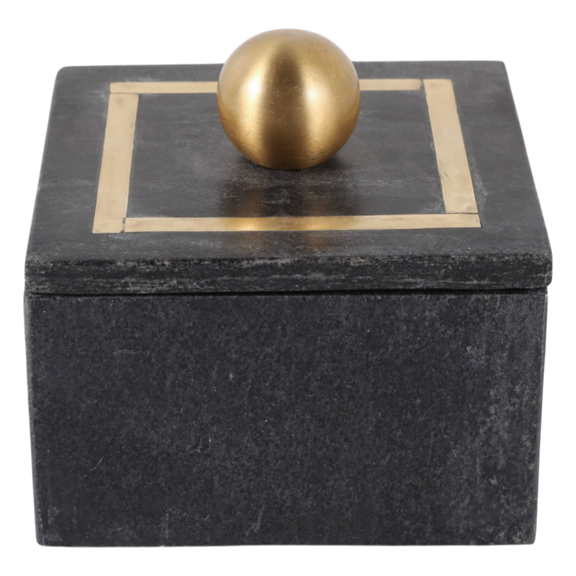 Marble Modern Square Storage Box with Knob - Black, 5 in.