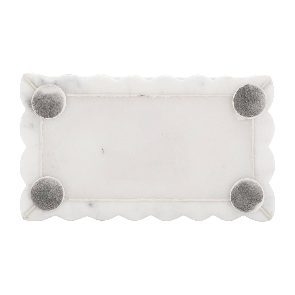 White 7x3" Marble Rectangular Ridged Decorative Box