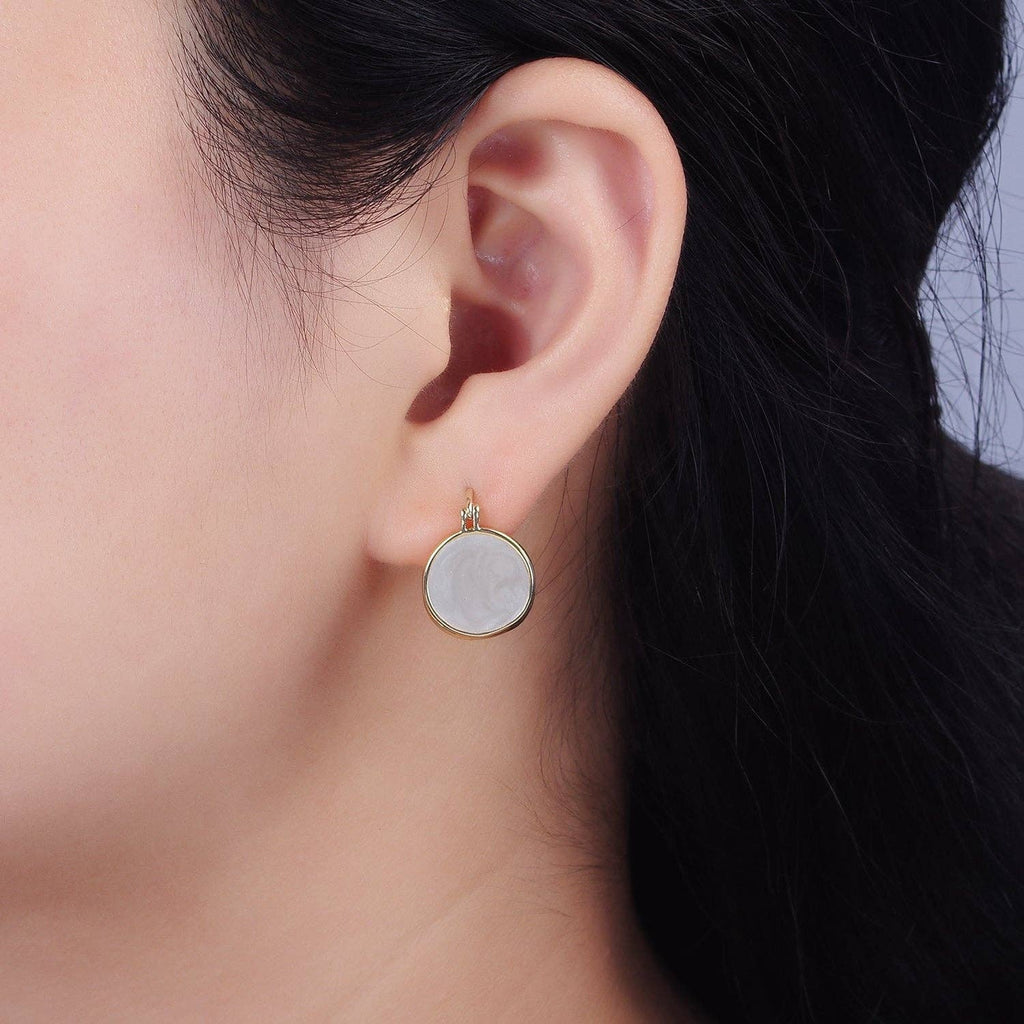 14K Gold Filled Teal, White Enamel Round Triangle Latch Hoop Earrings | AE996 AE997