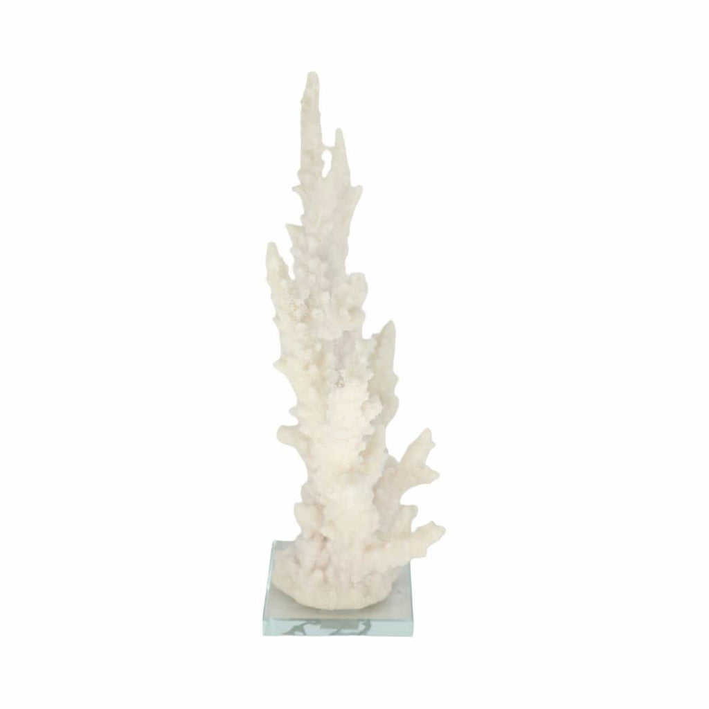 White Resin Branching Coral on Glass Base Figurine