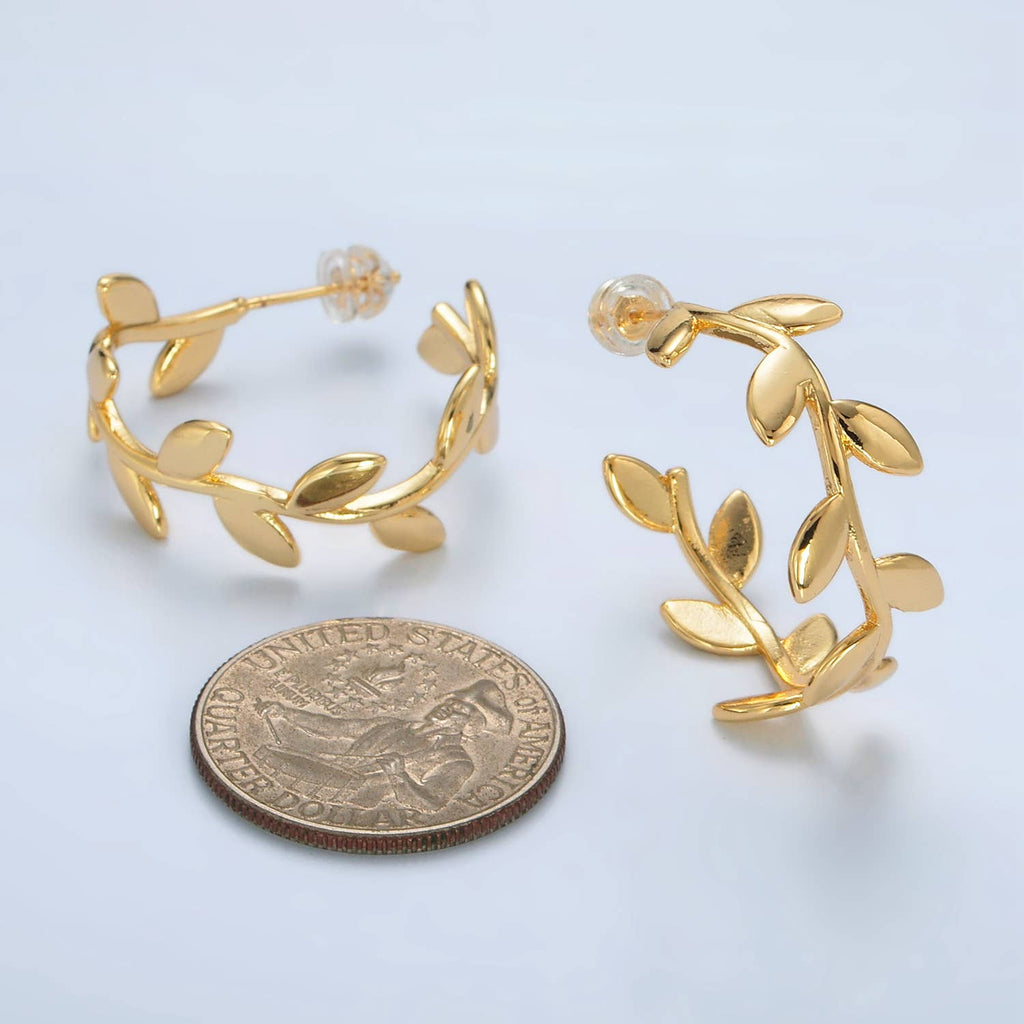 24K Gold Filled Nature Leaf Hoop Earring | AB-1232