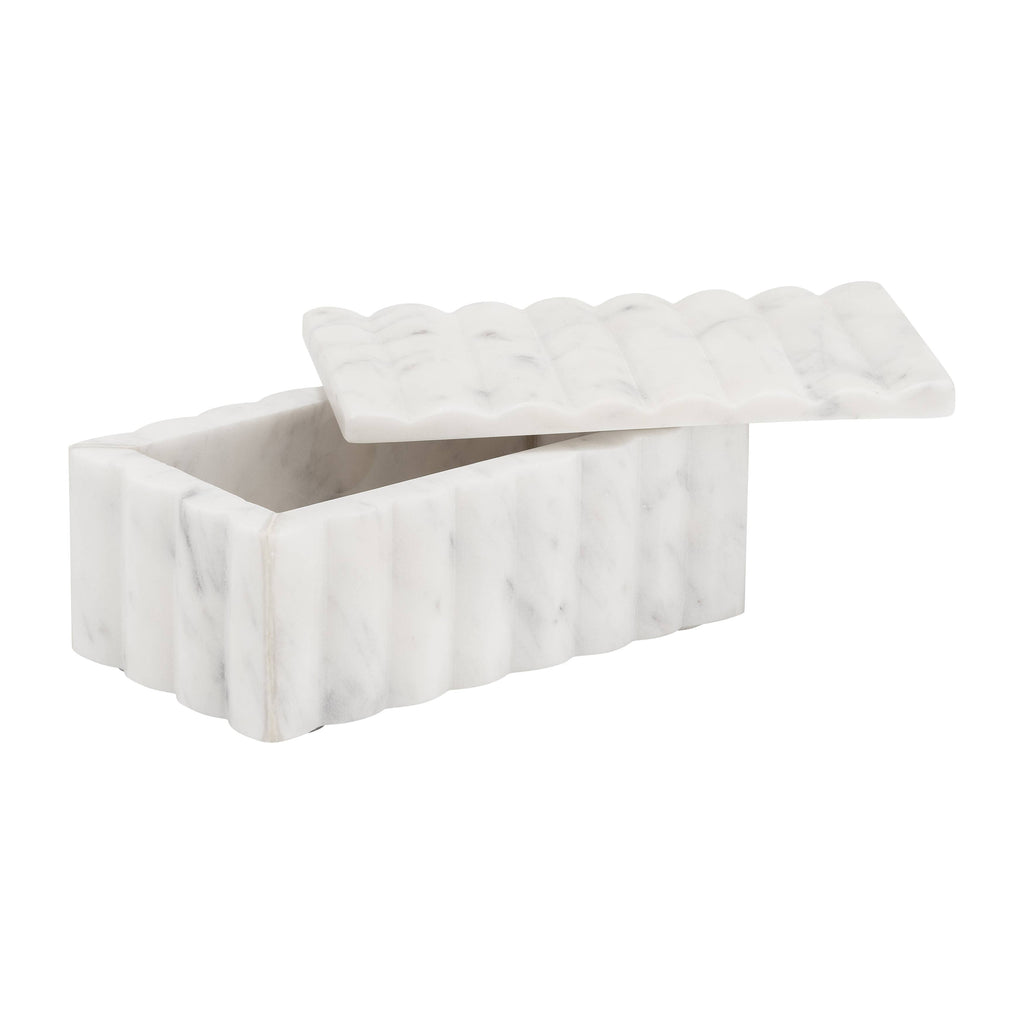 White 7x3" Marble Rectangular Ridged Decorative Box