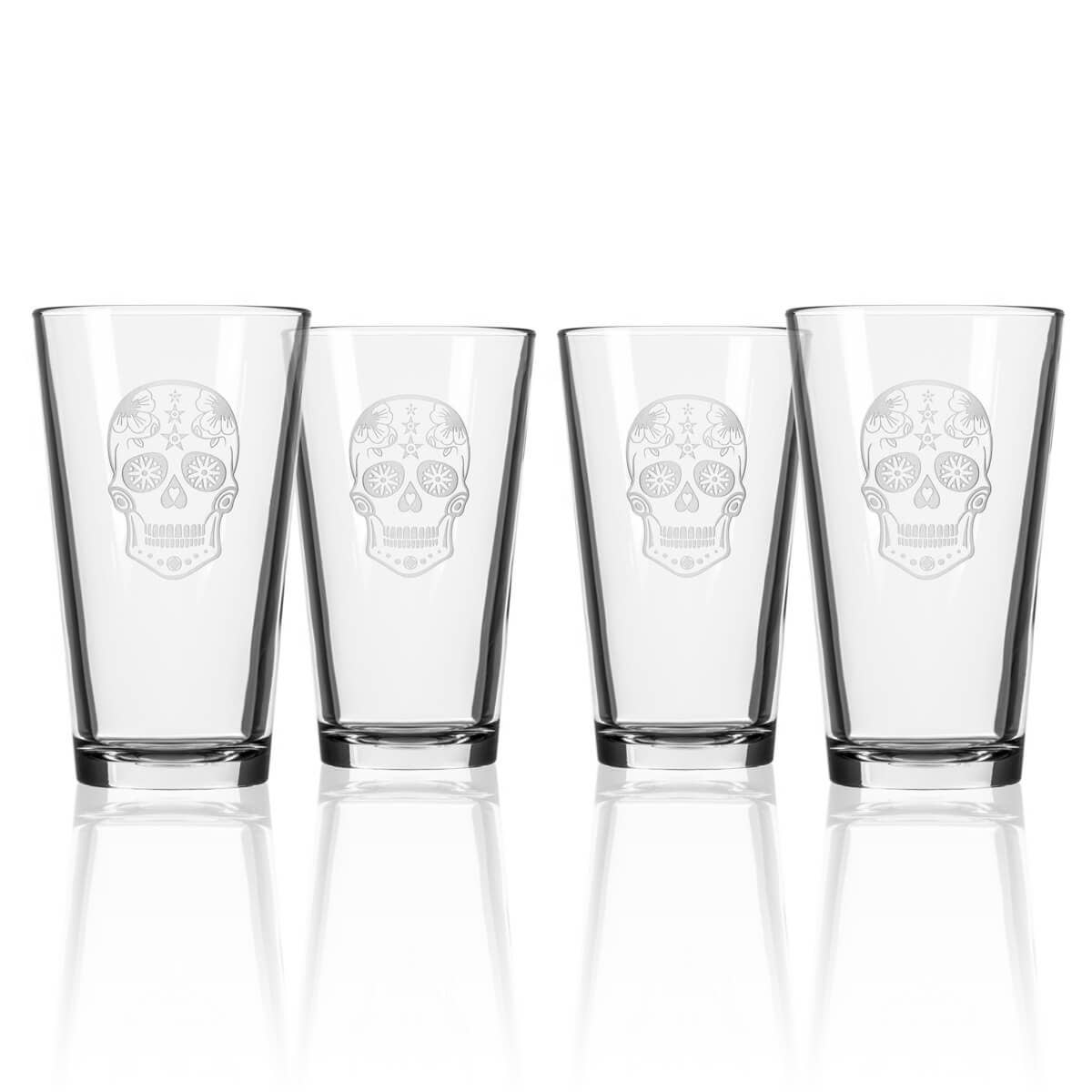 Sugar Skull 16oz Beer Pint - Halloween Glassware - SET OF 2