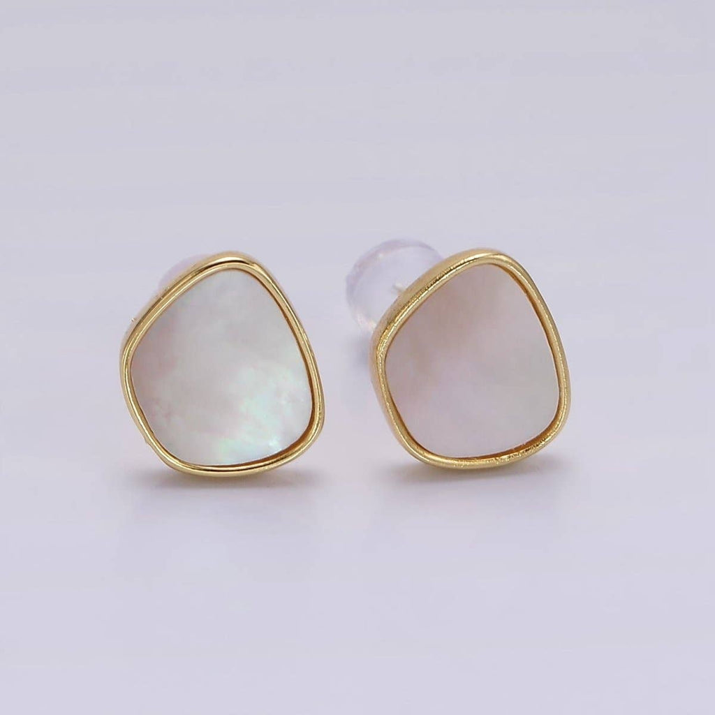 14K Gold Filled Shell Pearl Abstract Bezel Stud Earrings | AE1003