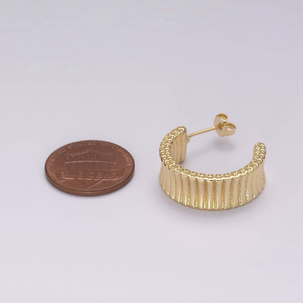 Chunky Striped hoop earrings, Modern hoop earrings 24K Gold Filled Hoop earrings