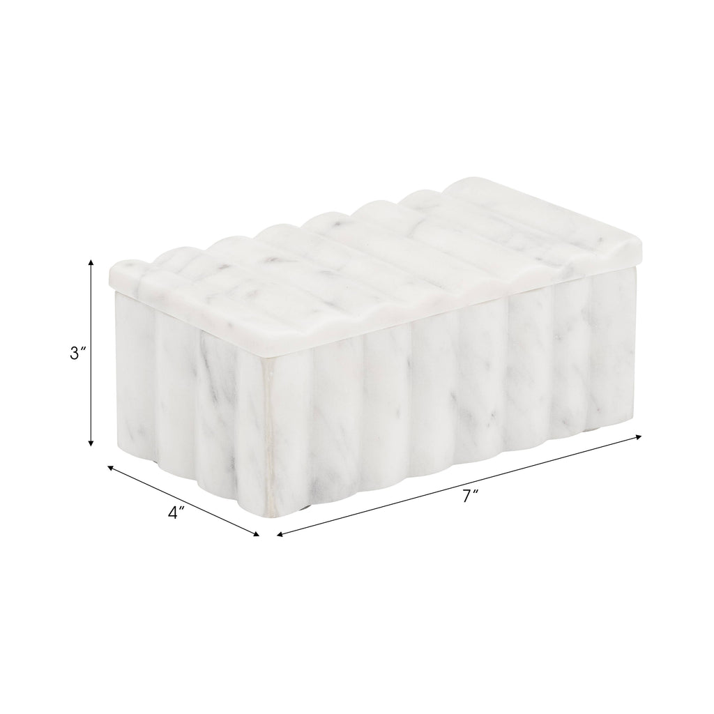 White 7x3" Marble Rectangular Ridged Decorative Box