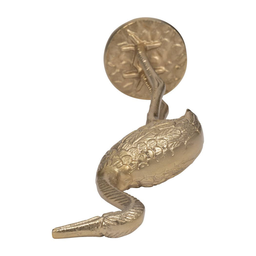 Figurine - Gold Metal Standing Crane Gleaming Finish, 16 in.