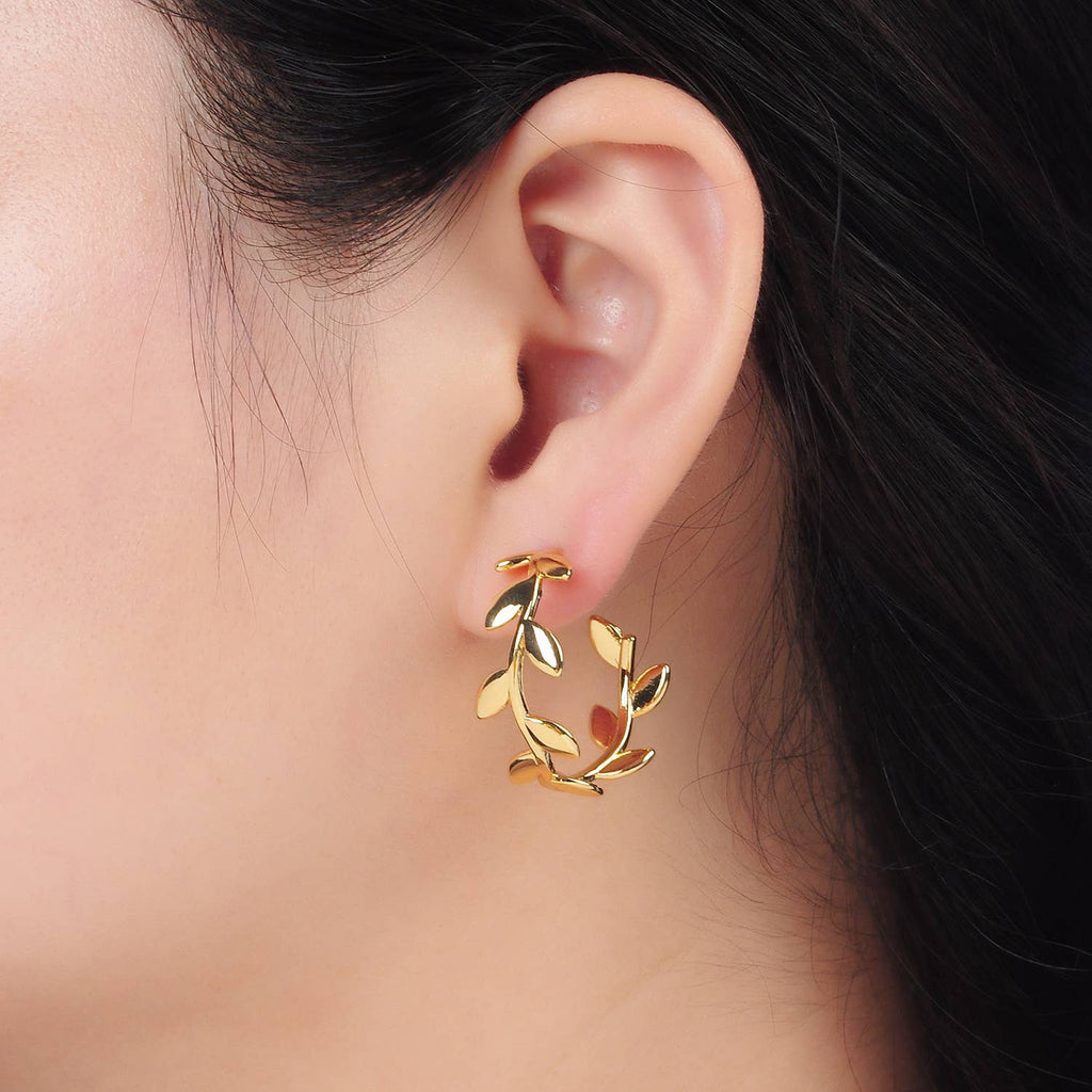 24K Gold Filled Nature Leaf Hoop Earring | AB-1232