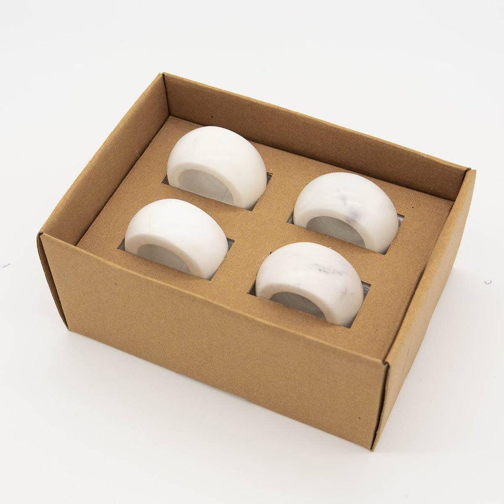 Carrara Marble Napkin Rings - White - 2" - Set of 4