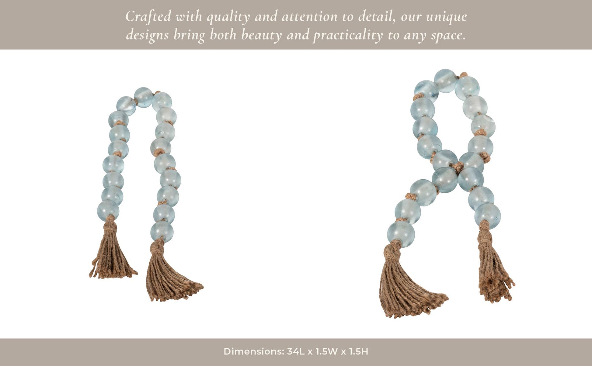 Beaded Garland - Blue Glass with Jute Tassel, 34 in.