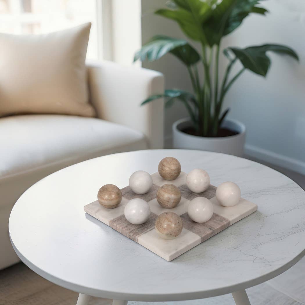 Marble Casual Tic-Tac-Toe Decorative Game Set - Ivory, 9 in.