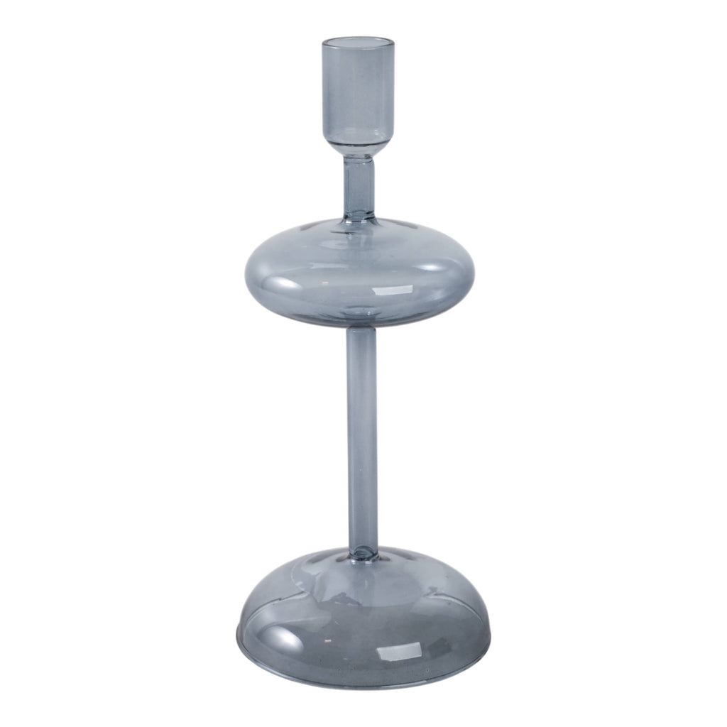 Candle Holder - Blue Glass Retro Bubble Taper, 10 in.
