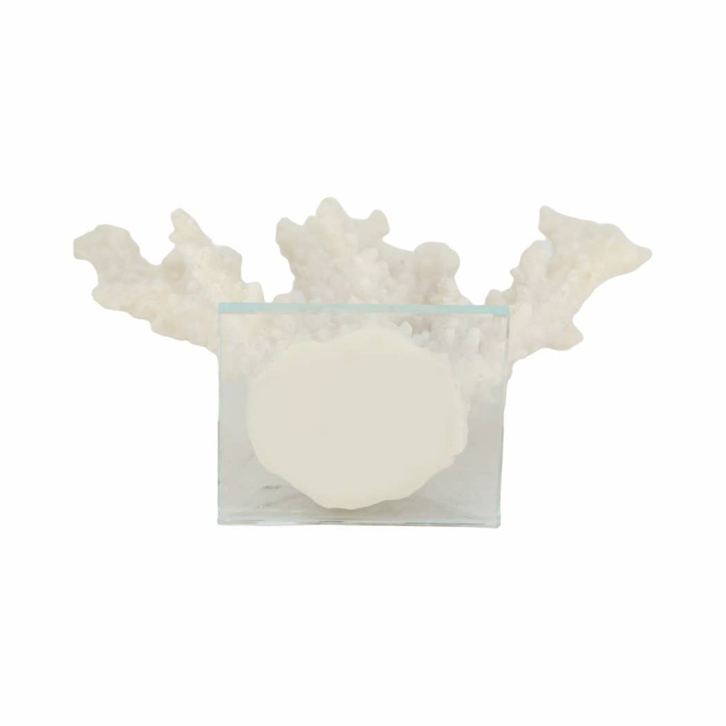 White Resin Branching Coral on Glass Base Figurine