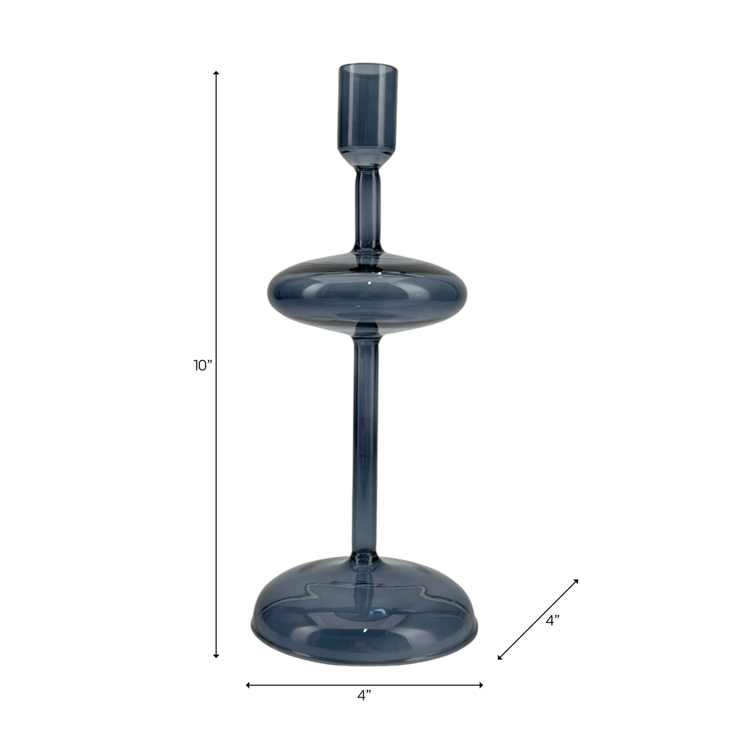 Candle Holder - Blue Glass Retro Bubble Taper, 10 in.