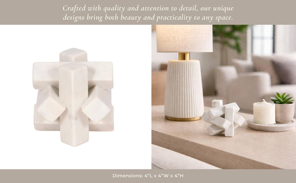 Sculpture - White Marble Faceted Interlocking Orb