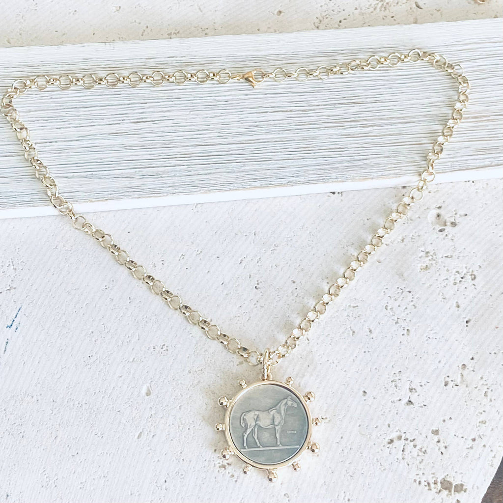 Horse coin necklace western equestrian jewelry derby