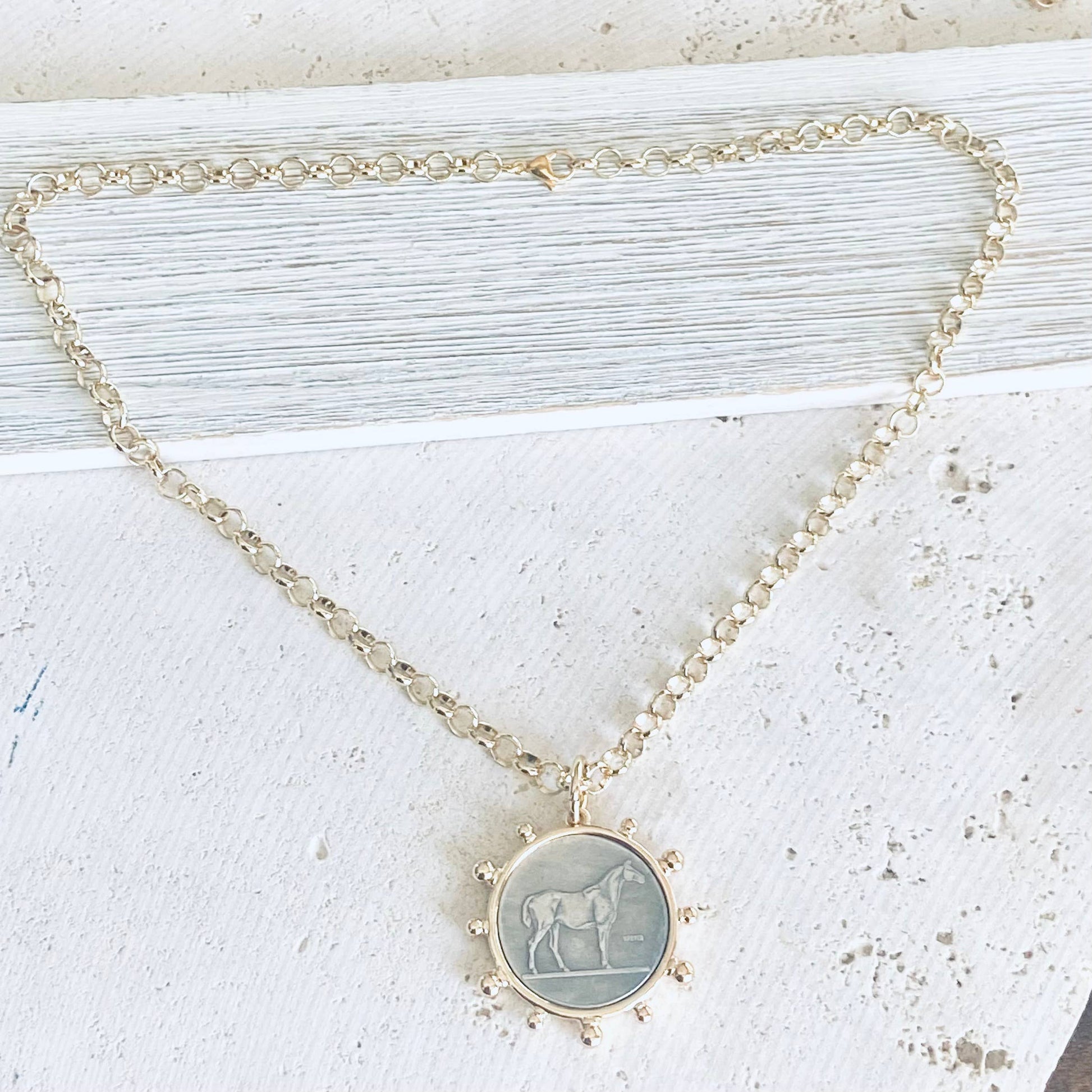 Horse coin necklace western equestrian jewelry derby