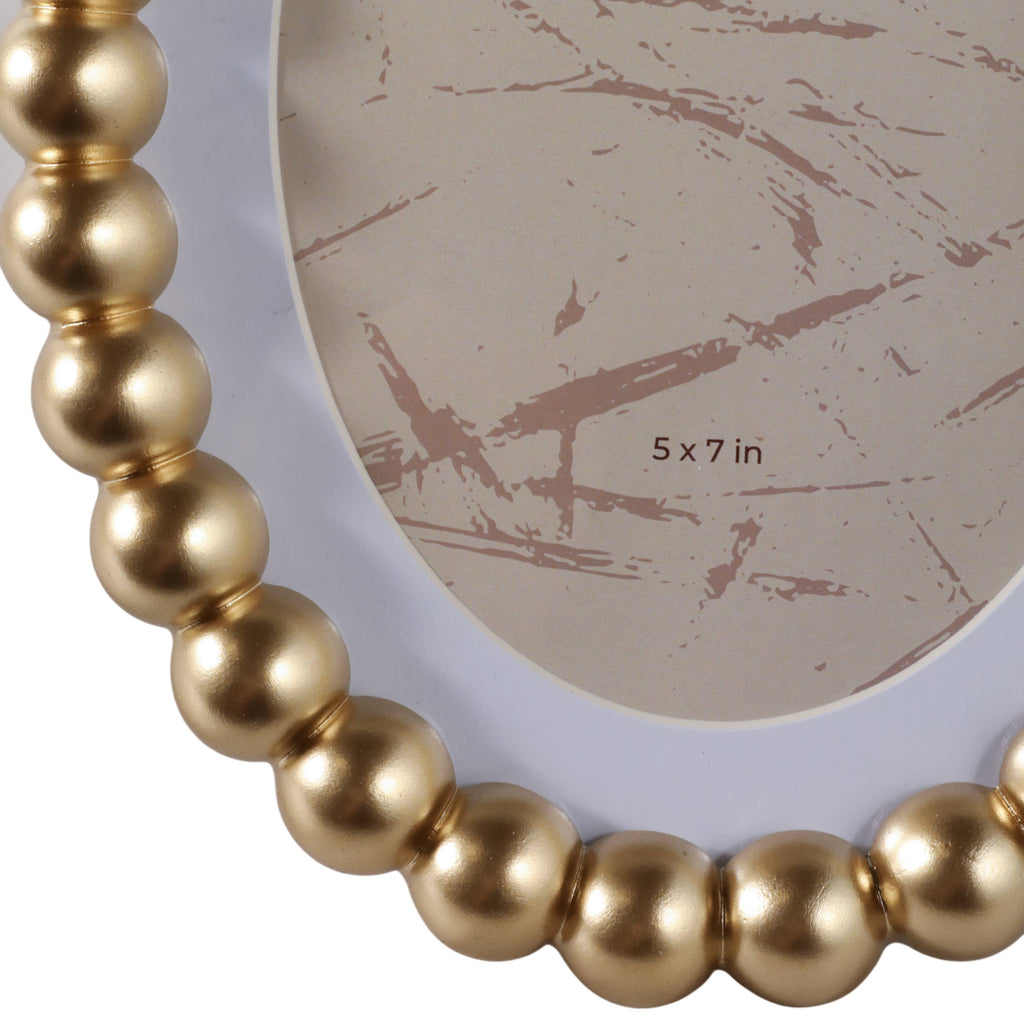 Photo Frame - Gold Glass Matted Round Beaded, 7x9 in.