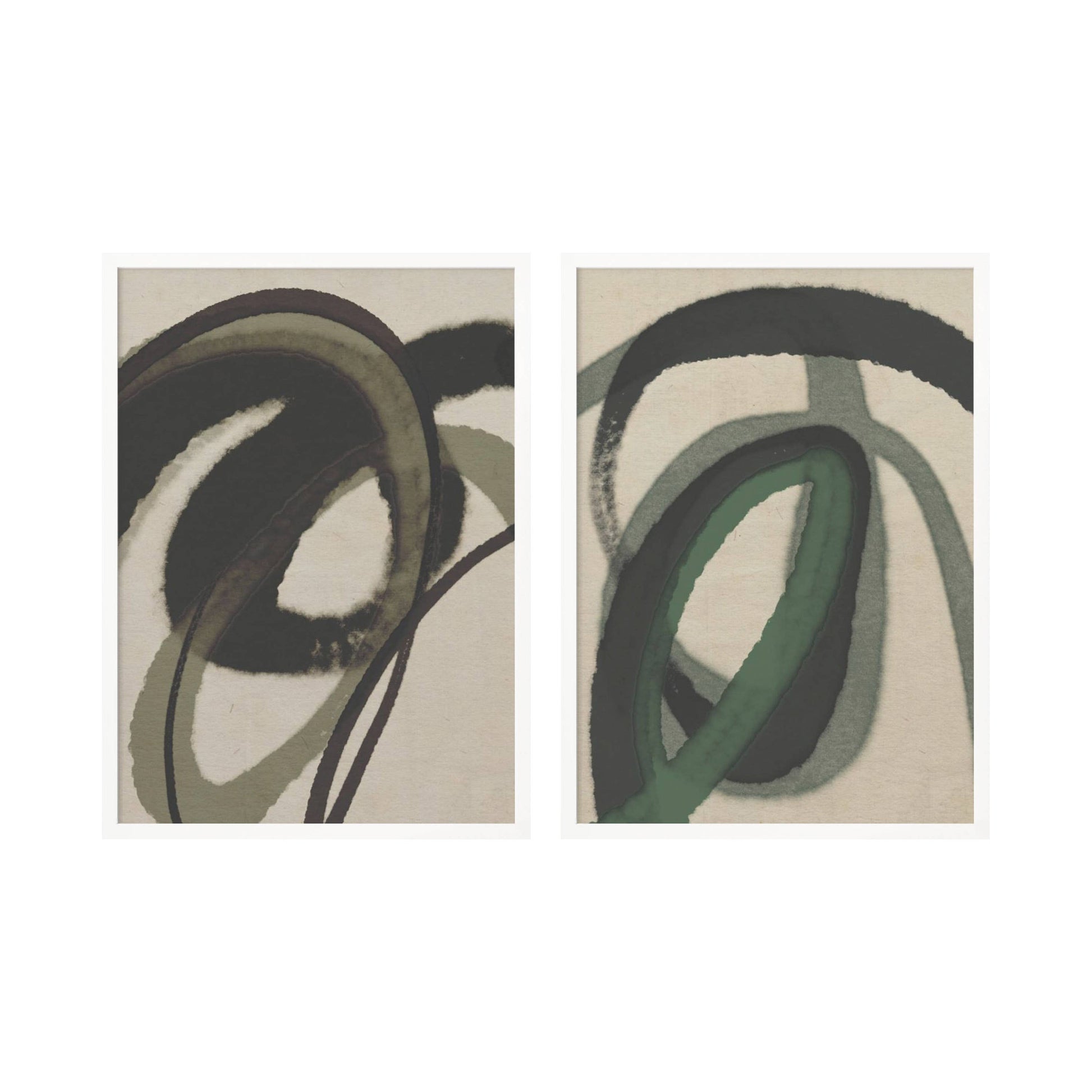 "Green Water Color" Set of Two Framed Textured Wall Art