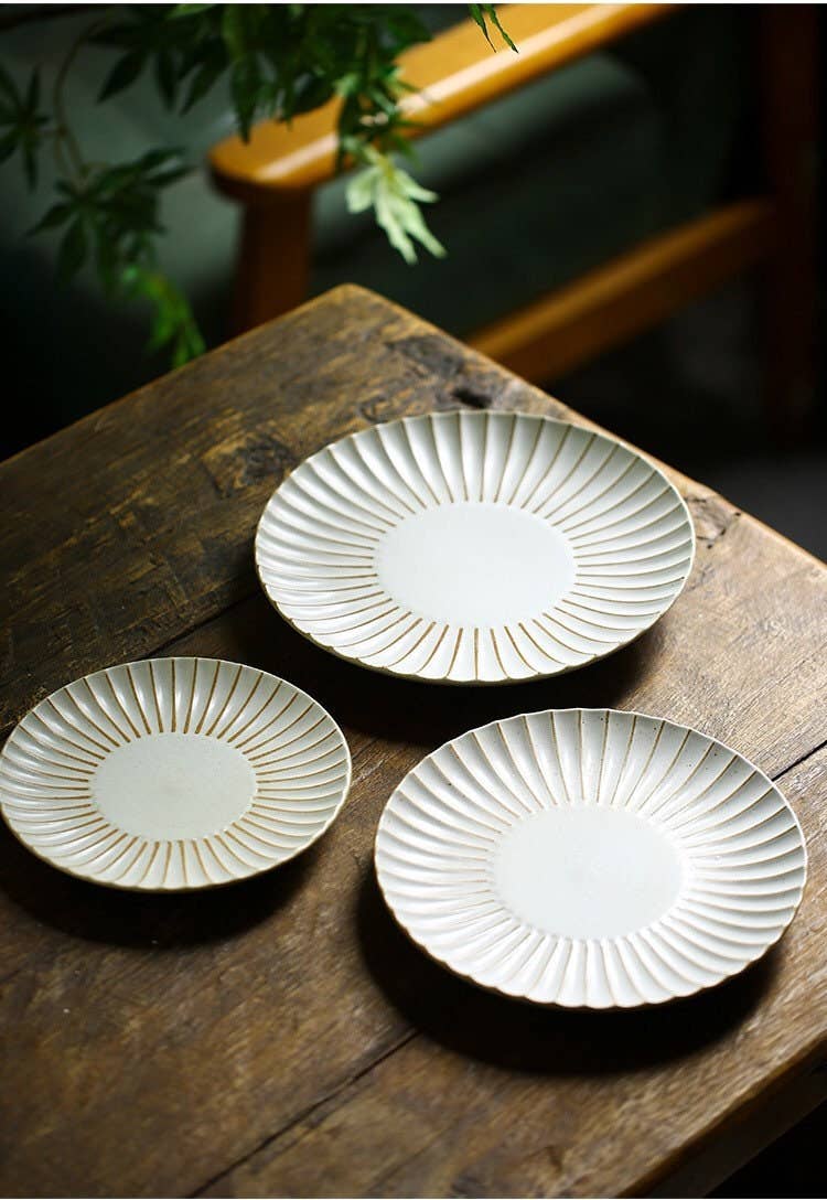 Handmade ceramic plate Japanese style tableware stone