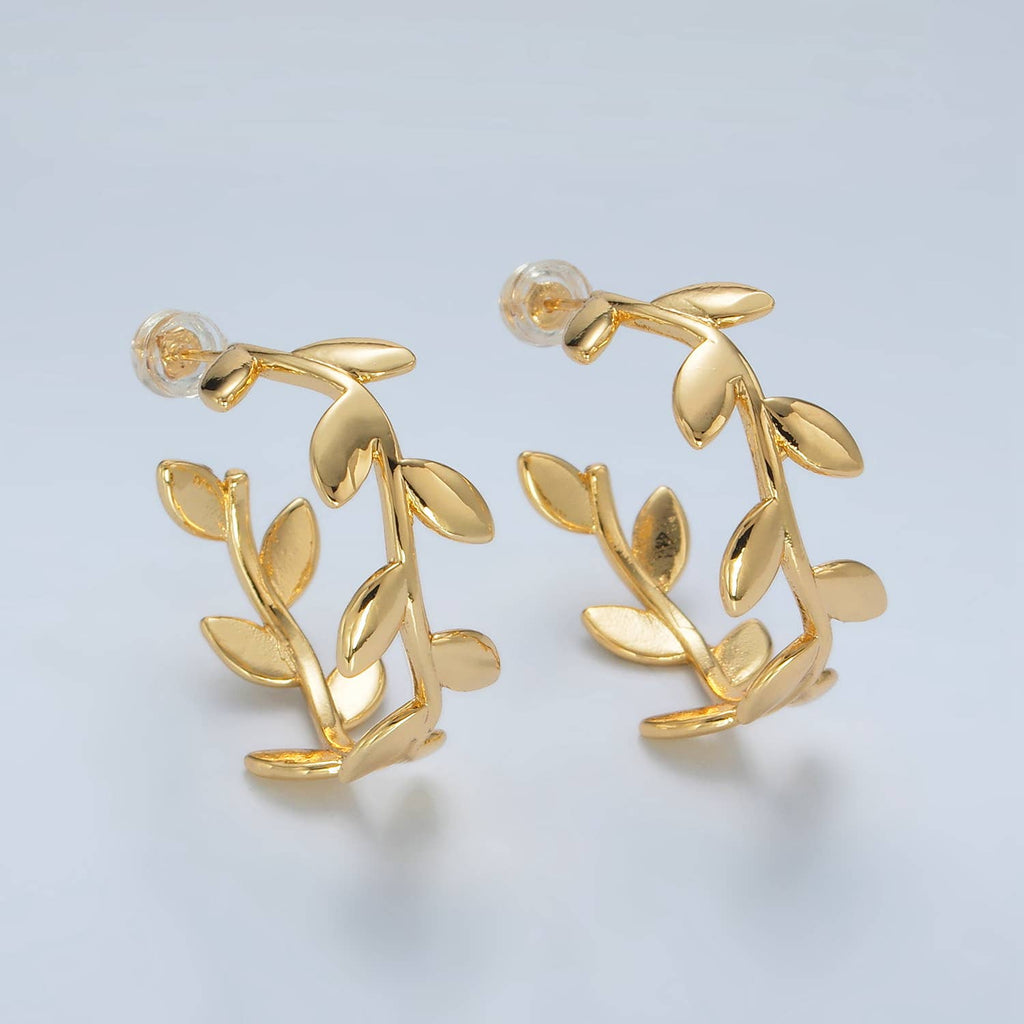 24K Gold Filled Nature Leaf Hoop Earring | AB-1232