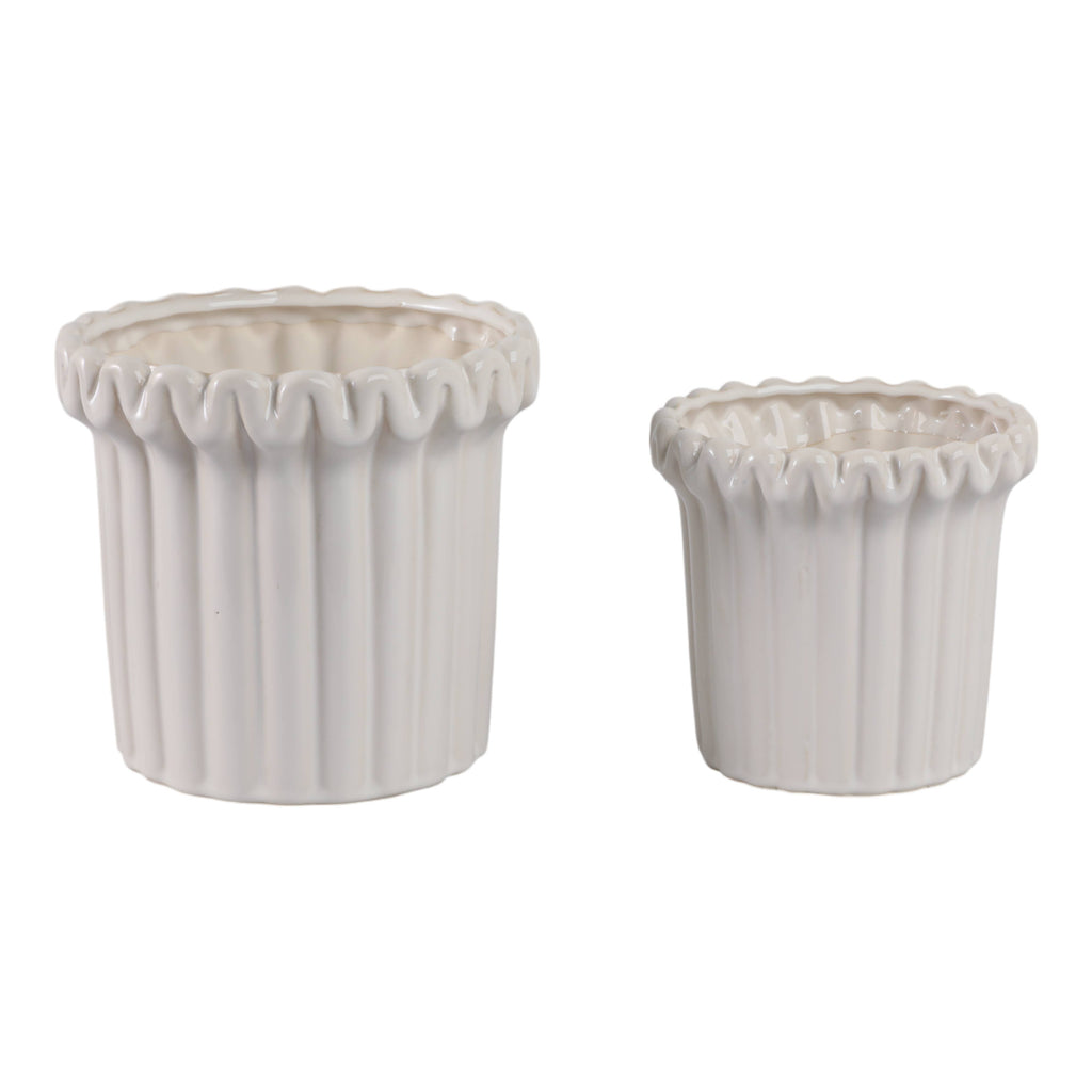 Stoneware Vertical Ridged Planters Set of 2 - Ivory, 9/7 in.