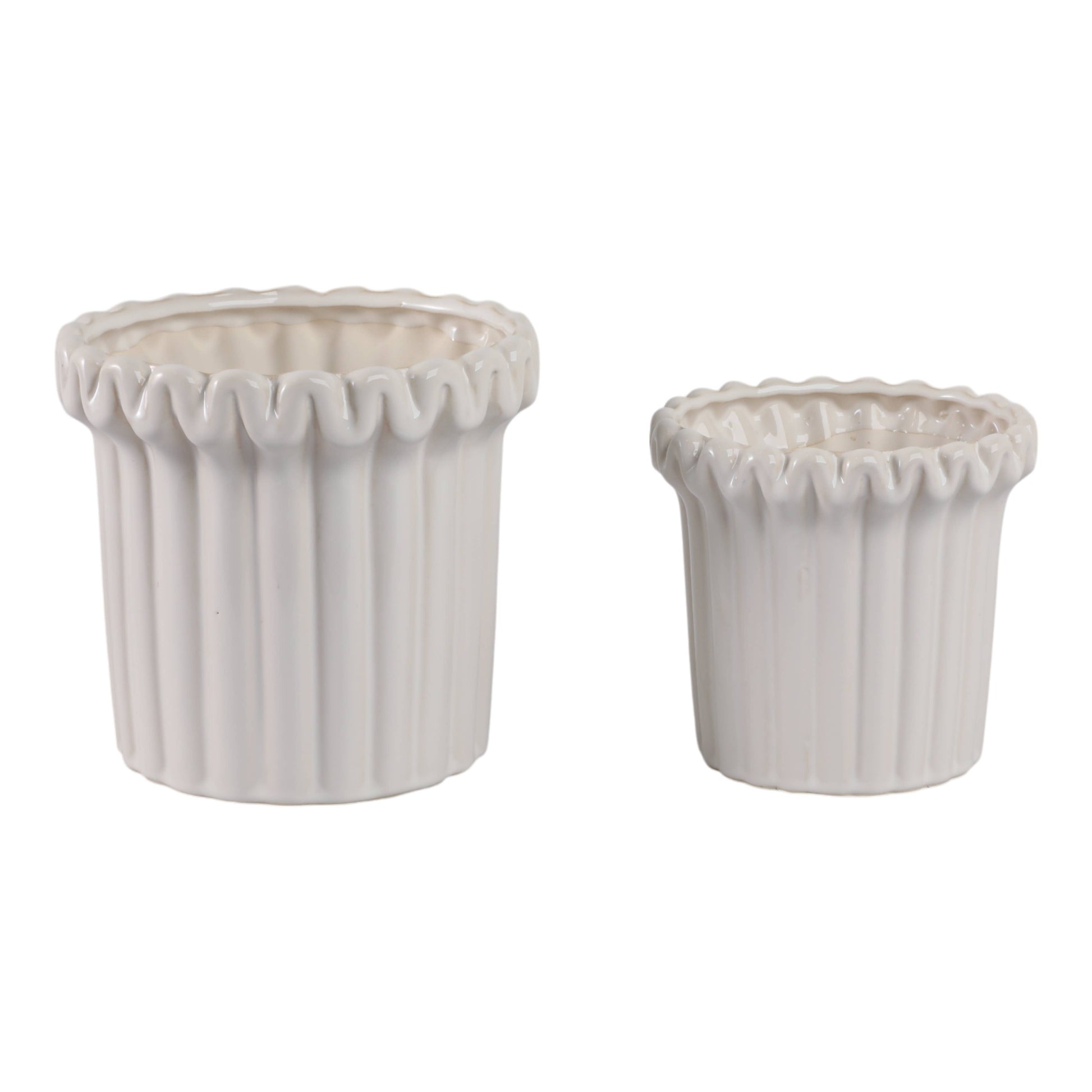 Stoneware Vertical Ridged Planters Set of 2 - Ivory, 9/7 in.