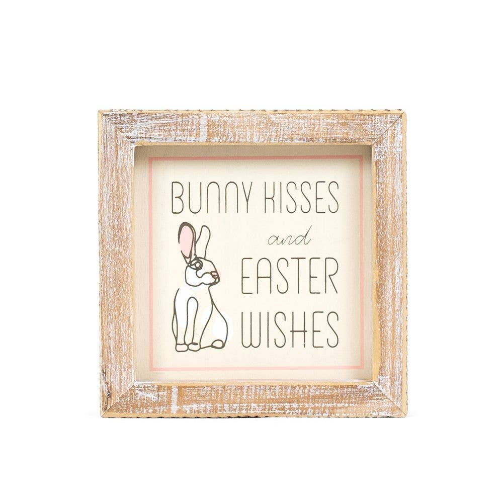 35014 - 5x5 wood frame sign BUNNY/KISSES Easter Spring decor