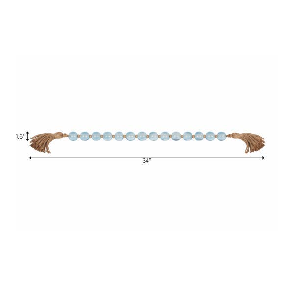 Beaded Garland - Blue Glass with Jute Tassel, 34 in.