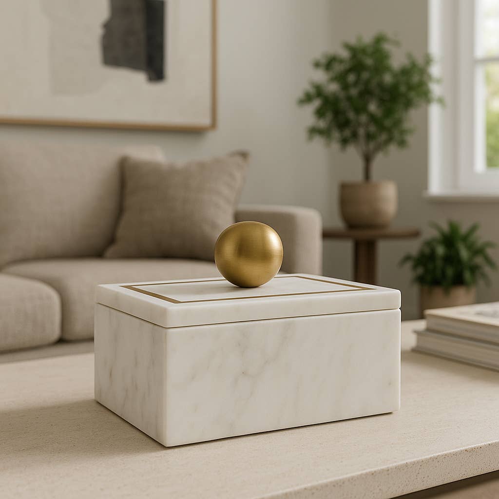 Marble Rectangular Box with Removable Lid - White, 7 in.