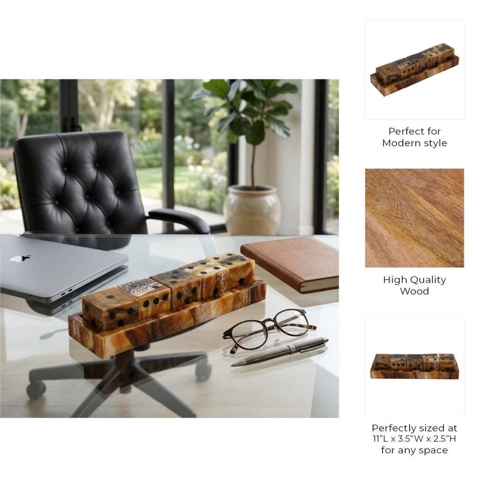Board Game - Brown Wood Resin Tortoise Dice Set, 11 in.