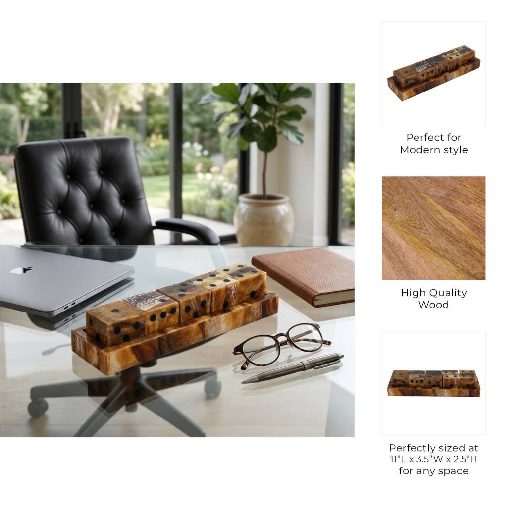 Board Game - Brown Wood Resin Tortoise Dice Set, 11 in.
