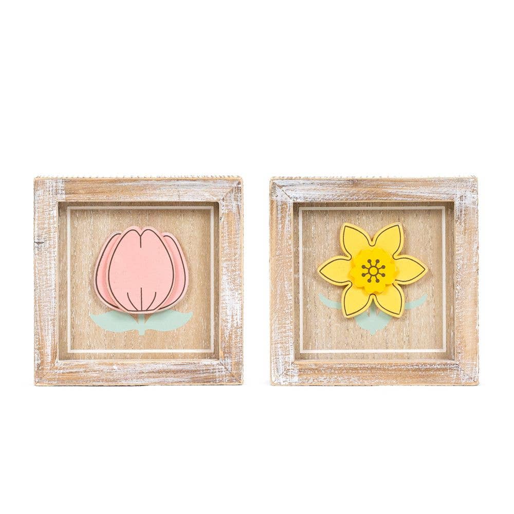 35016 - 5x5 wood sign TULIP/DAFFODIL Easter Spring decor