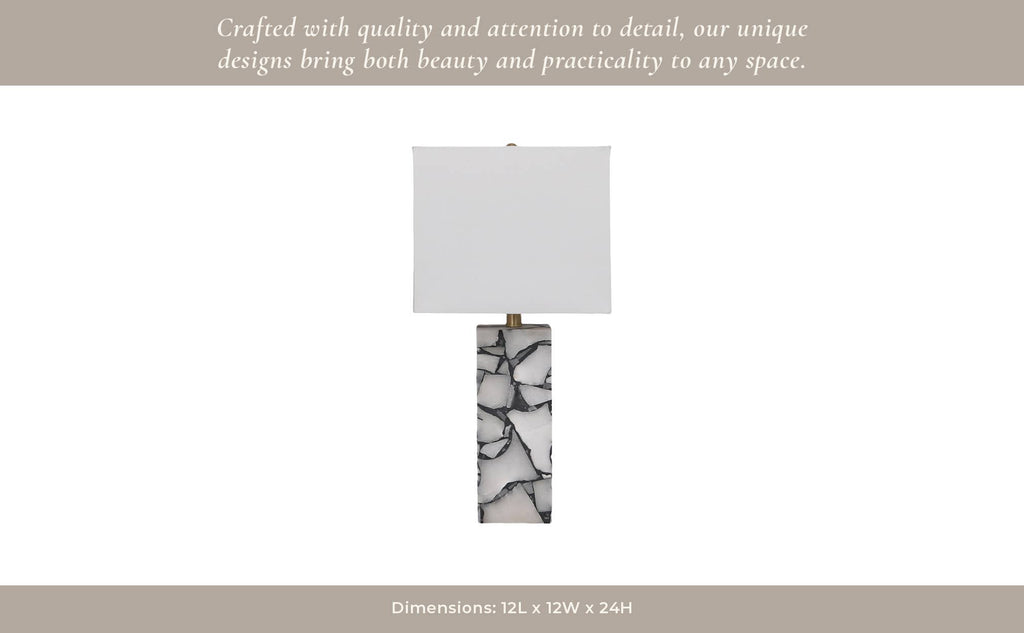 Table Lamp - White Stone Fabric Alabaster Pieces, 24 in.