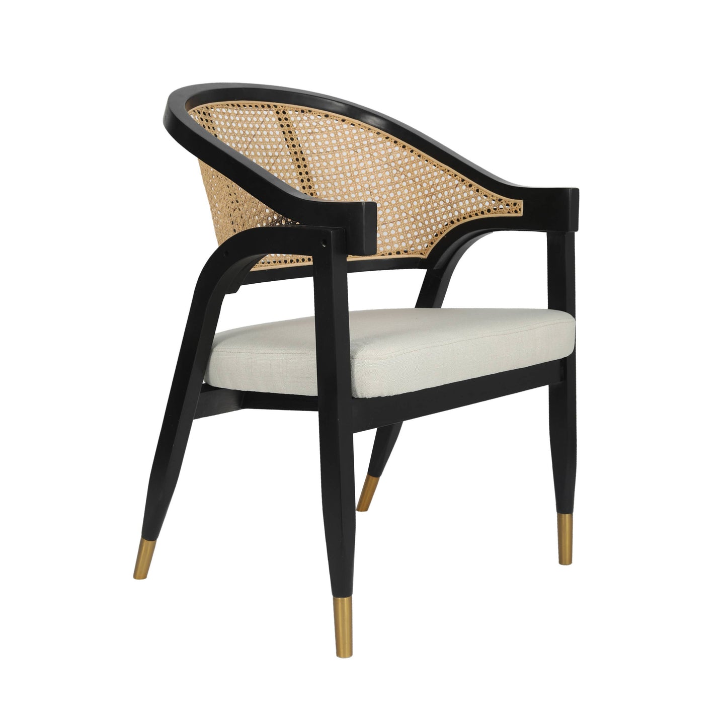 NAT/Black Cane Rattan Padded Accent Dining Chair - cane