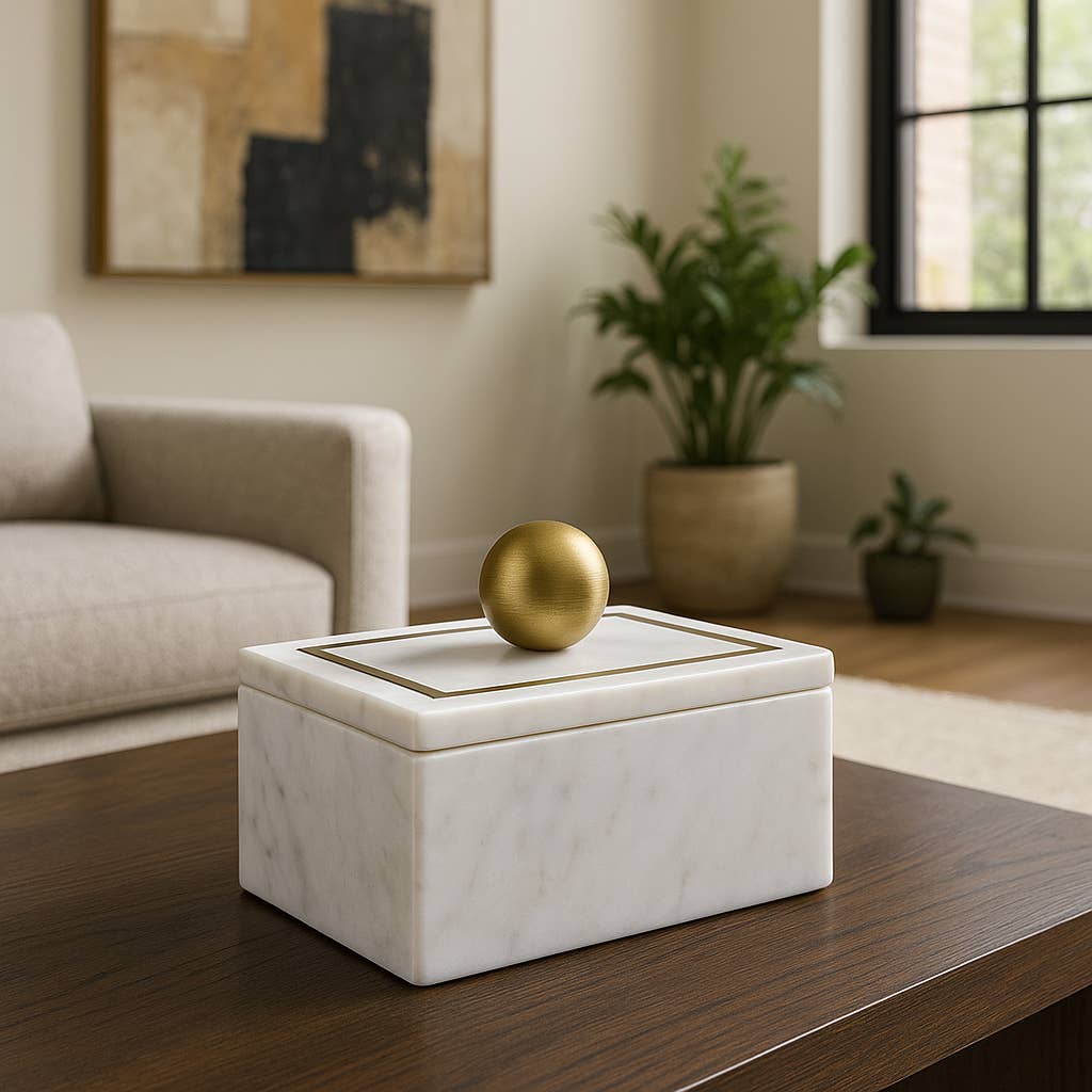 Marble Rectangular Box with Removable Lid - White, 7 in.