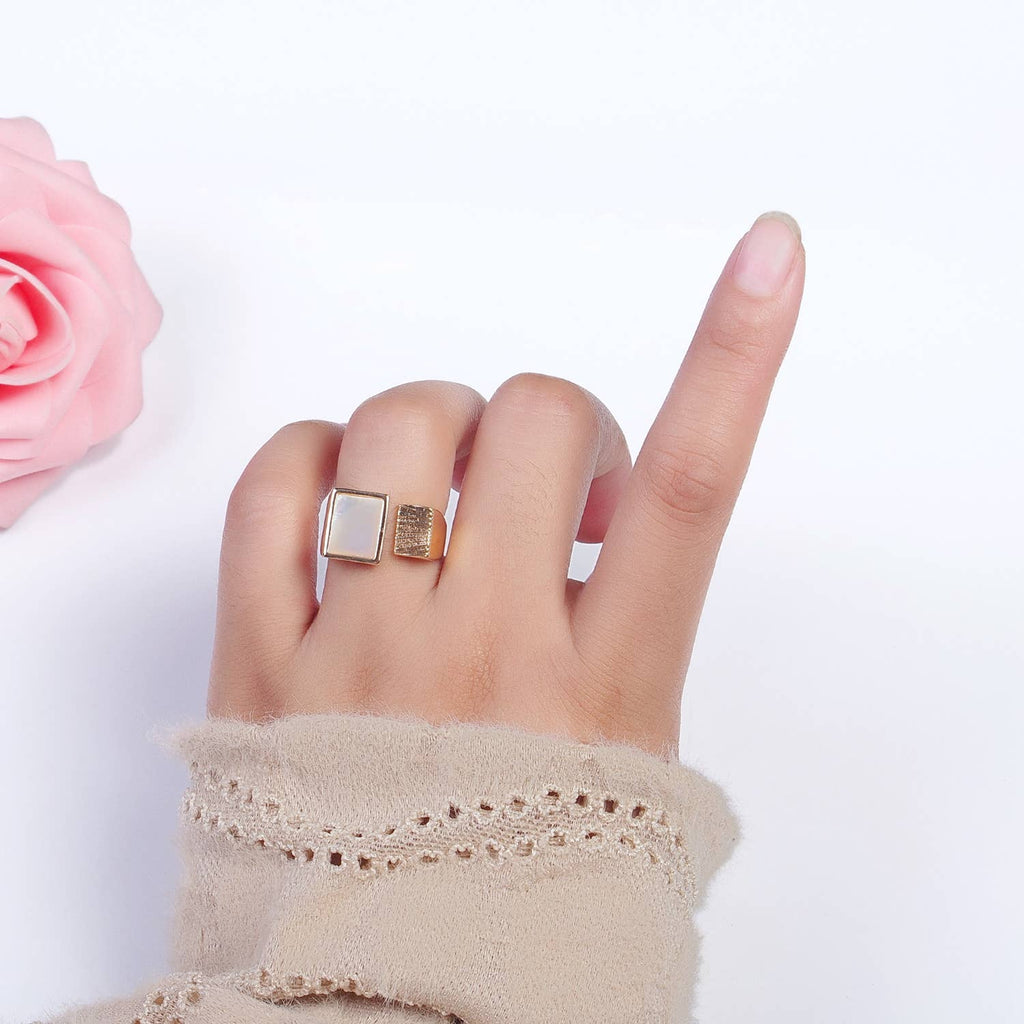 Elegant Double Square Rectangular Textured Pearl Ring O-240