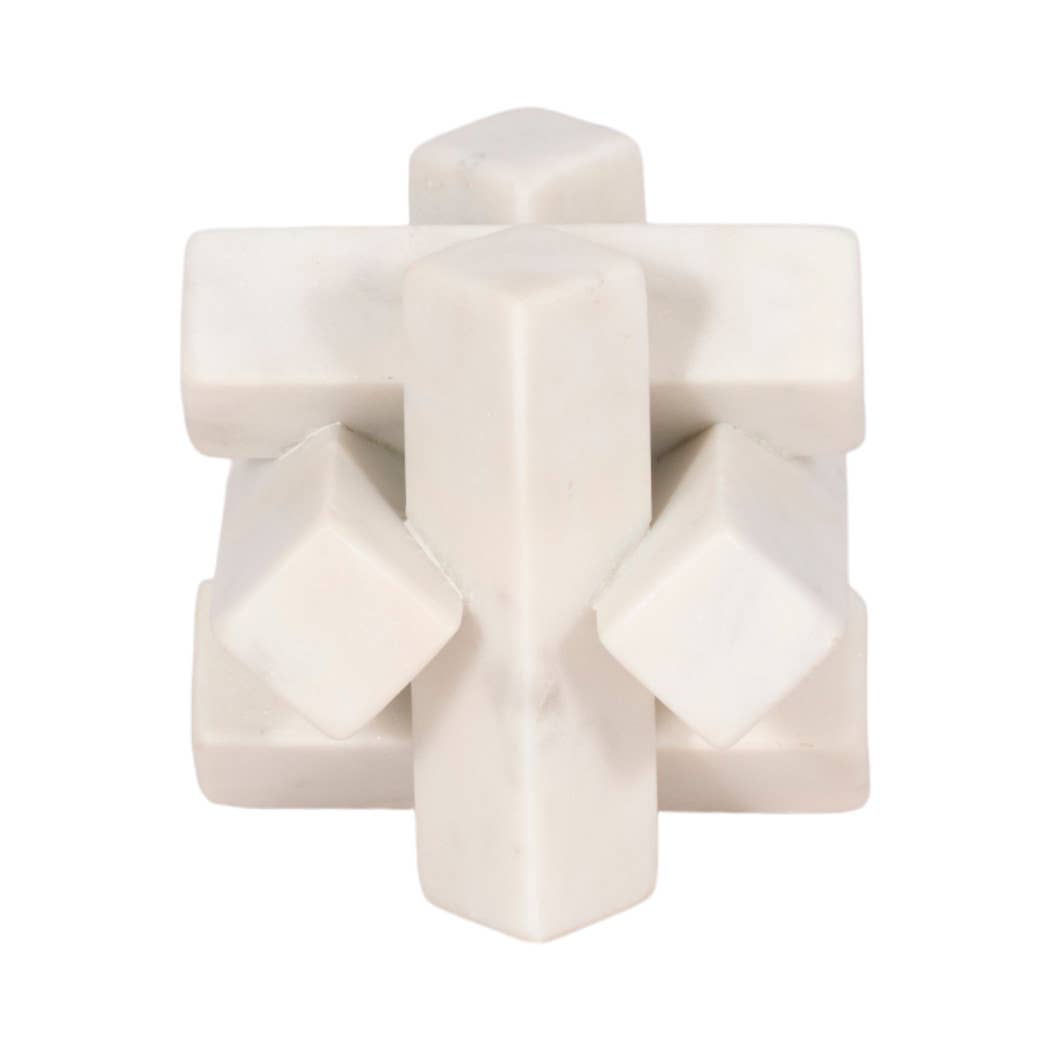 Sculpture - White Marble Faceted Interlocking Orb