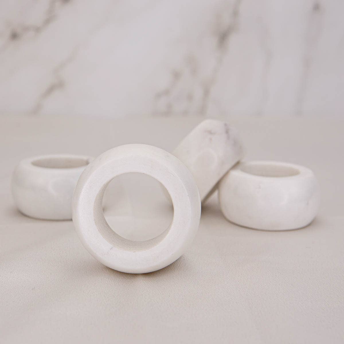 Carrara Marble Napkin Rings   White   2" - Set of 4