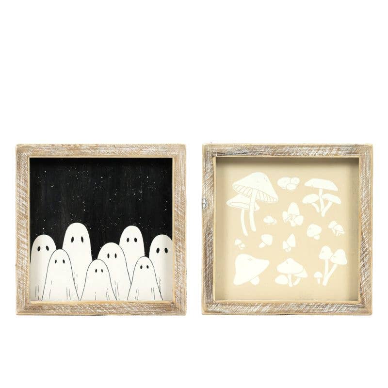 50502 - 7x7 wood sign (GHOST/MUSHROOM) Halloween Fall Décor