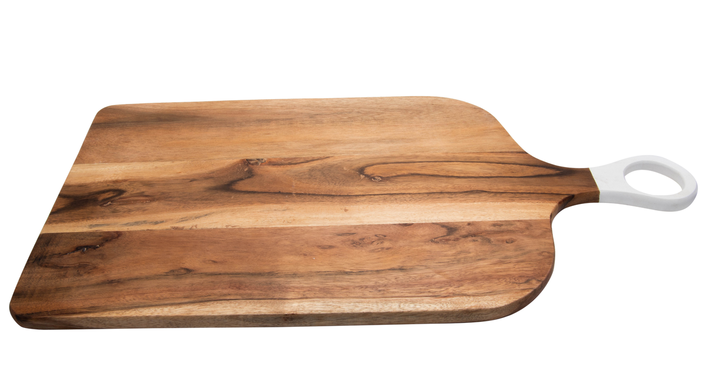 Acacia Wood Rect. Cutting Board w/ White Handle