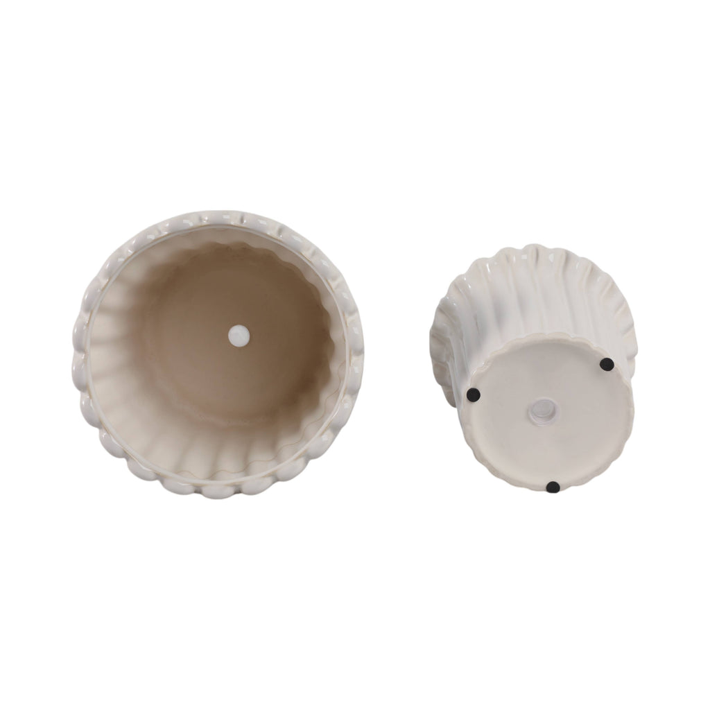 Stoneware Vertical Ridged Planters Set of 2 - Ivory, 9/7 in.