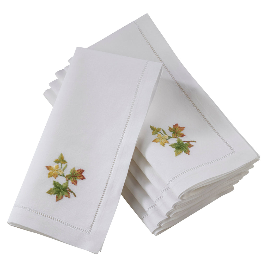 Embr'd Fall Leaf Hemstitch Napkin