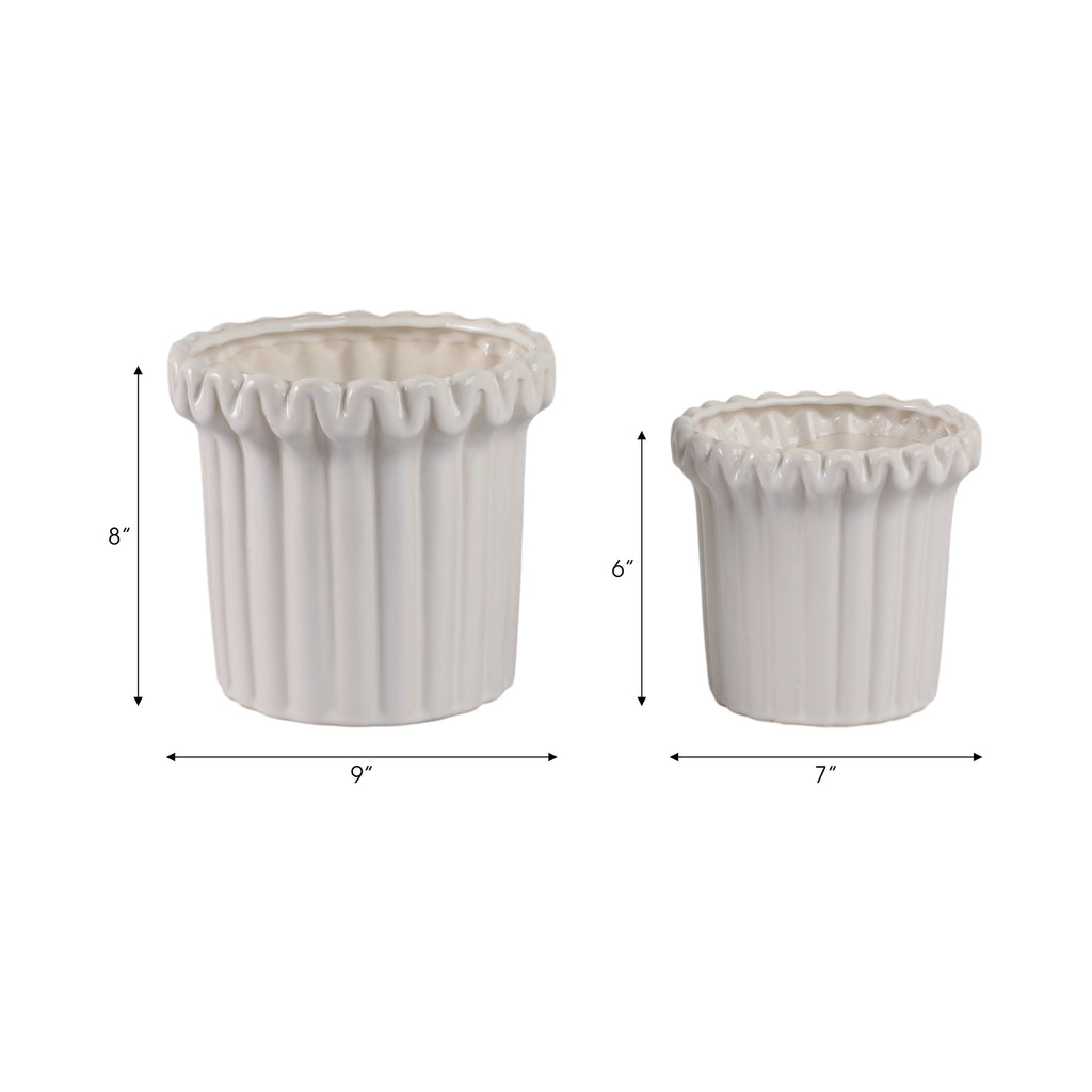 Stoneware Vertical Ridged Planters Set of 2 - Ivory, 9/7 in.