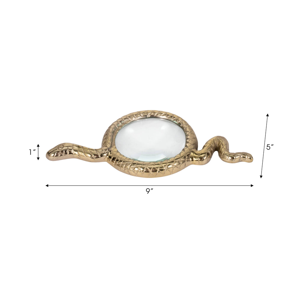 Decorative Object - Gold Metal Snake Magnifying Glass, 9 in.