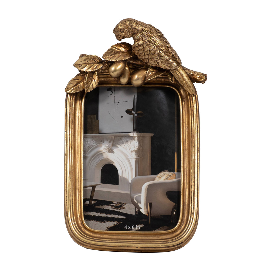 Decorative Picture Frame - Gold Polyresin Bird, 4x6 in.