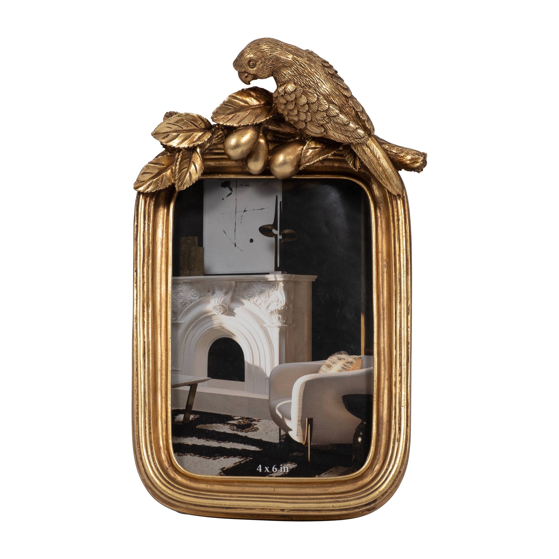 Decorative Picture Frame - Gold Polyresin Bird, 4x6 in.