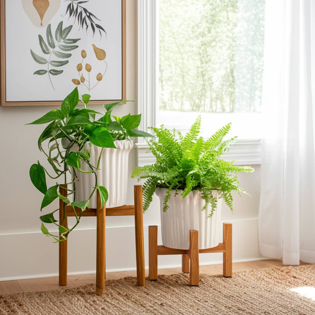 Stoneware Vertical Ridged Planters Set of 2 - Ivory, 9/7 in.