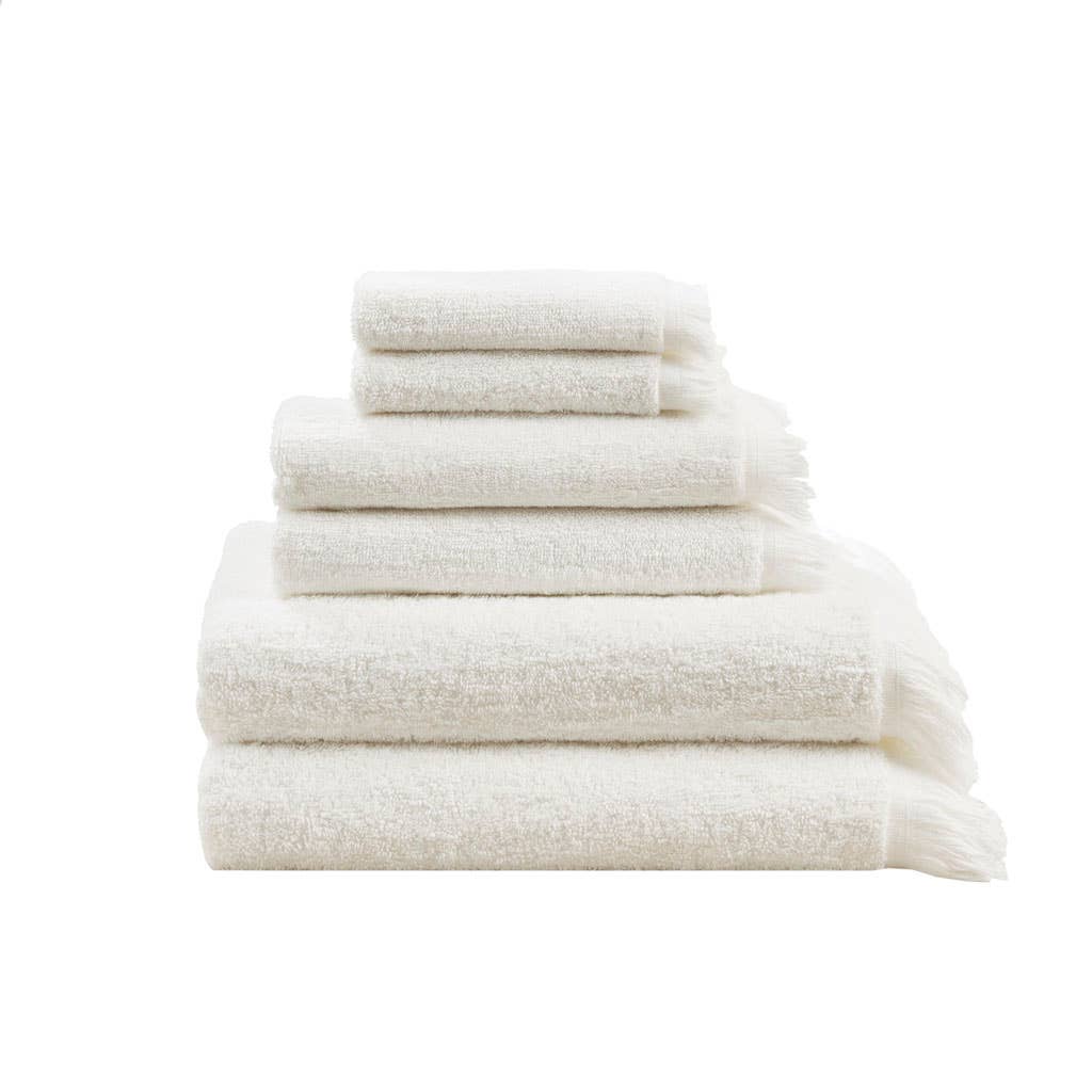 Terry Cotton 630gsm Fringed 6-Piece Towel Set, Ivory